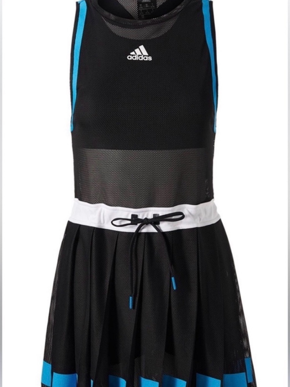 ADIDAS RARE MESH BLUE BLACK TENNIS DRESS W/ PLEATED HEM. Size SMALL. EUC CUTE